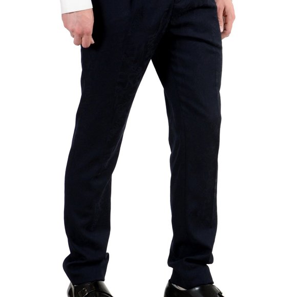 Versace Versus Wool Dark Blue Pleated Dress Pants